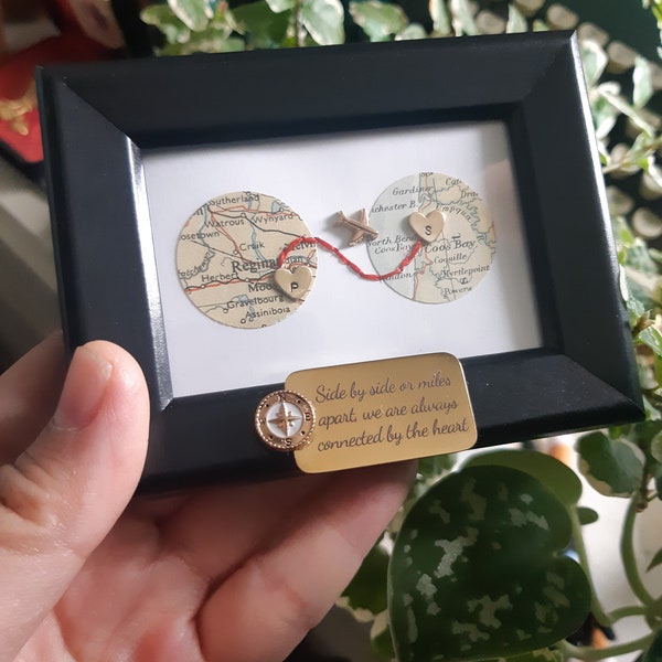 Long distance gift, two maps in one, custom map gift, maps in frame, boyfriend distance, deployment gift, miss you gift, girlfriend distance