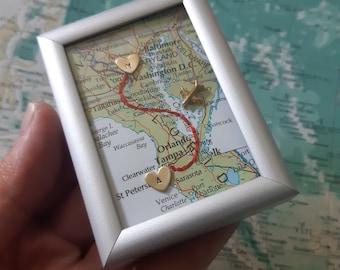 Long distance gift, two maps in one, custom map gift, maps in frame, boyfriend distance, deployment gift, miss you gift, girlfriend distance