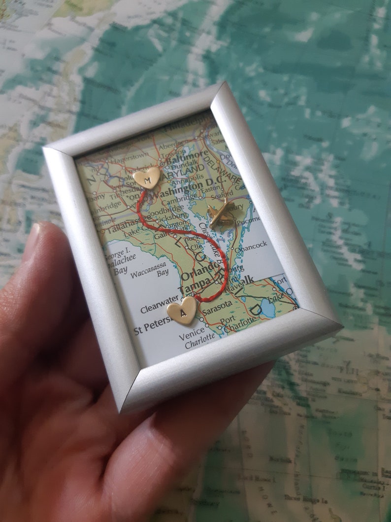 Long distance gift, two maps in one, custom map gift, maps in frame, boyfriend distance, deployment gift, miss you gift, girlfriend distance image 1