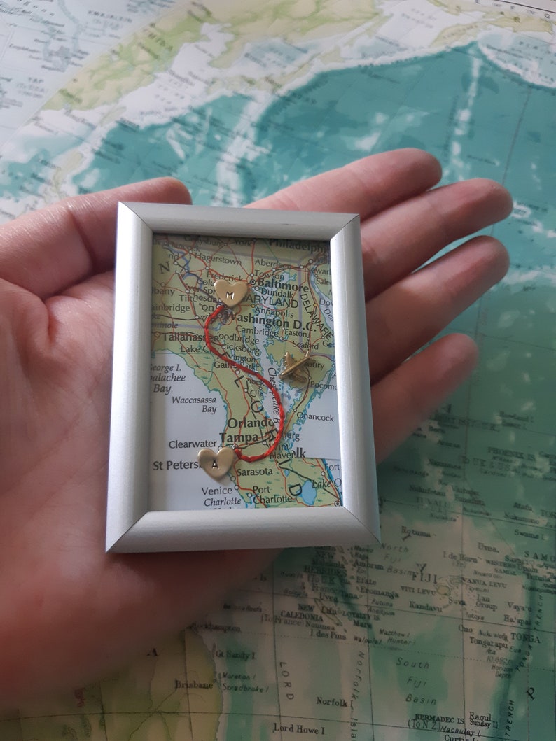 Long distance gift, two maps in one, custom map gift, maps in frame, boyfriend distance, deployment gift, miss you gift, girlfriend distance image 2