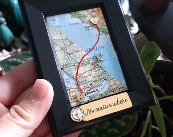 Long distance gift, two maps in one, custom map gift, maps in frame, boyfriend distance, deployment gift, miss you gift, girlfriend distance