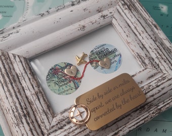 Long distance gift, two maps in one, custom map gift, maps in frame, boyfriend distance, deployment gift, miss you gift, girlfriend distance