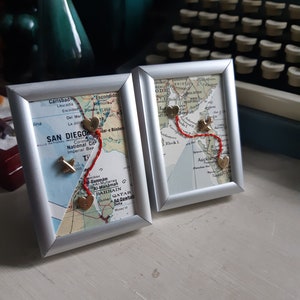 Long distance gift, two maps in one, custom map gift, maps in frame, boyfriend distance, deployment gift, miss you gift, girlfriend distance