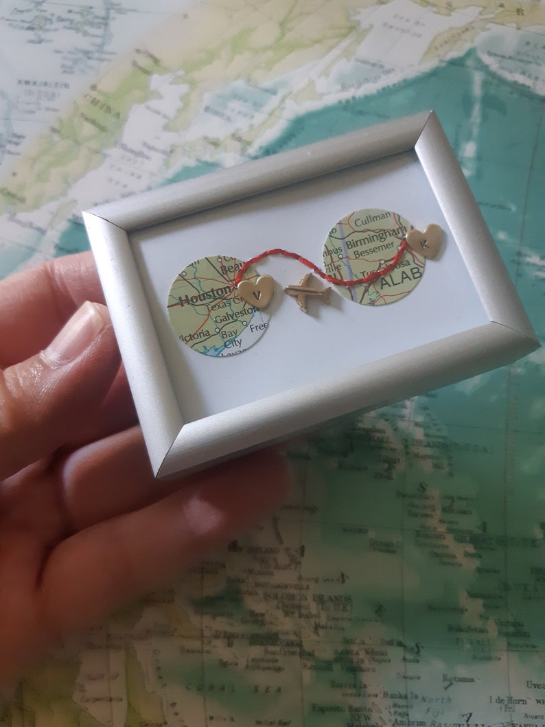 Long distance gift, two maps in one, custom map gift, maps in frame, boyfriend distance, deployment gift, miss you gift, girlfriend distance image 2