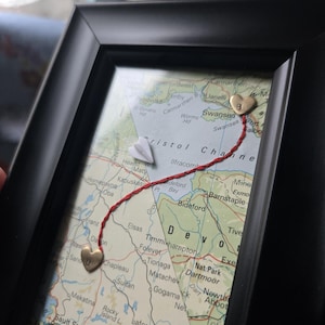 Custom Map Art, Long Distance Gift, Two Cities, Red String of Fate