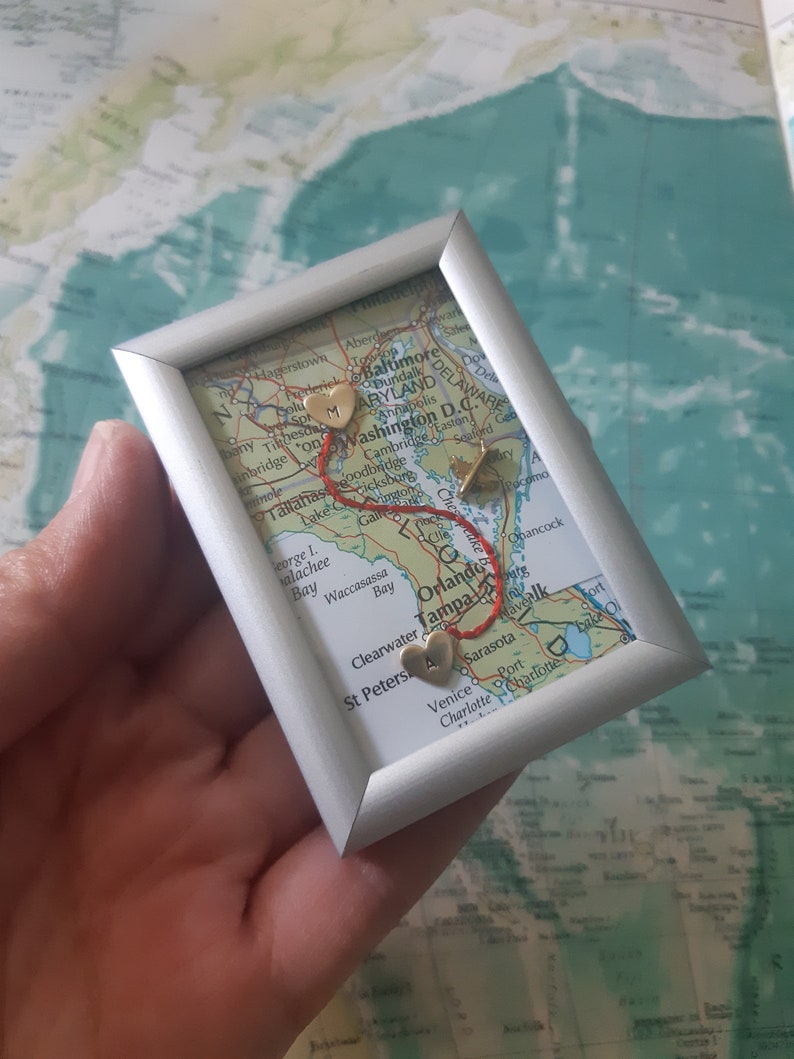 Long distance gift, two maps in one, custom map gift, maps in frame, boyfriend distance, deployment gift, miss you gift, girlfriend distance image 3