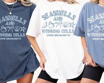 Personalized Bachelorette Party Shirts, Comfort Colors Seashells and Wedding Bells, Bachelorette Shirts,  Custom Coastal Beach Bachelorette