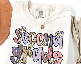 Floral Second Grade Teacher Shirt, Comfort Colors® Second Grade Bubble Patterned T-Shirt, 2nd Grade Back to School New Teacher Gift, Trendy