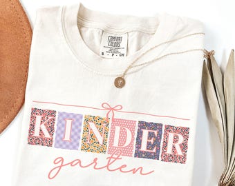 Floral Kindergarten Teacher Shirt: Comfort Colors Vintage Patterned Coquette Fall Kindergarten Teacher T-Shirt