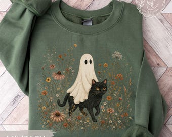 Ghost Sweatshirt, Halloween Black Cat Sweatshirt, Fall Sweatshirt, Halloween Sweatshirt, Cozy Season Sweater, Pumpkin Patch Sweatshirt