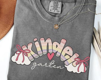 Kindergarten Teacher Shirt, Comfort Colors® Kindergarten Tee, Back to School Shirt, New Teacher Gift, Rainbow Gift for Teacher, Coquette Bow