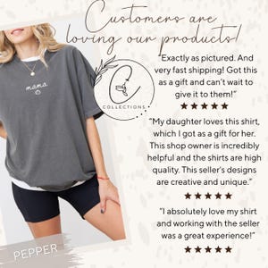 May include: A grey t-shirt with the word "mama" embroidered on the chest. The shirt is part of the "C Collections" line and is shown with customer reviews. The word "PEPPER" is at the bottom.