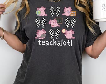 Cute Teacher Shirt, Comfort Colors® Funny Teacher Tshirt, Coquette Bow Teacher Gift, Gift for Teacher, Axolotl Teacher Shirt, Back to School