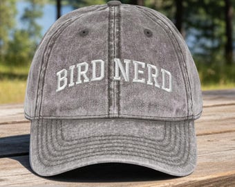 Embroidered Bird Nerd Hat: Bird Lover Adjustable Vintage Distressed Baseball Cap