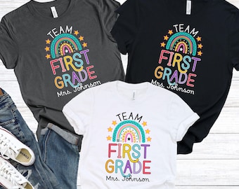 Personalized First Grade Teacher Shirt, Custom First Grade Team Tshirts, Back to School Teacher Tee, 1st Grade Crew T-Shirts, School Shirt