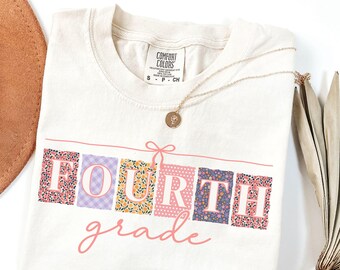 Floral Fourth Grade Teacher Shirt: Comfort Colors Vintage Patterned Coquette Fall 4th Grade Teacher T-Shirt