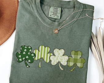 St Patricks Day Shirt: Comfort Colors FAUX Patchwork Saint Pattys T-Shirt, St Paddys Shamrock Sweatshirt, Irish Hoodie, Lucky Clover Shirt