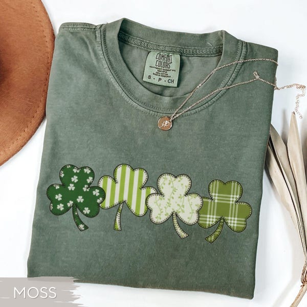 St Patricks Day Shirt: Comfort Colors FAUX Patchwork Saint Pattys T-Shirt, St Paddys Shamrock Sweatshirt, Irish Hoodie, Lucky Clover Shirt