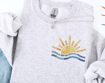 Summer Sweatshirt, Faux Patchwork Beach Shirt, Comfort Colors Vacation Tee, Sunshine Shirt, Vintage Beach Sun Shirt, Coastal Beachy Apparel