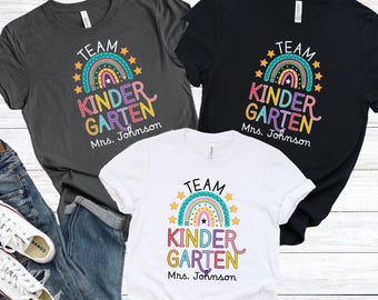 Personalized Kindergarten Teacher Shirt, Custom Kindergarten Team Tshirts, Back to School Teacher Tee, Kinder Crew T-Shirts, School Shirt