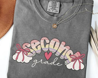 Second Grade Teacher Shirt, Comfort Colors® 2nd Grade Tshirt, Back to School Shirt, New Teacher Gift, Rainbow Gift for Teacher, Coquette Bow