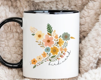 Bird Lover Coffee Mug, Bird Nerd Floral Coffee Cup, Gift for Bird Lover, Bird Watcher Gift, Gift for Coffee Lover, Floral Bird Mug, Birder