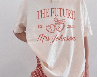 Future Mrs Engaged Shirt: Custom Engagement Comfort Colors Social Club Personalized Locket Bride To Be Shirt