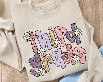 Floral Third Grade Teacher Sweatshirt: 3rd Grade Bubble Patterned Retro Teacher Sweater