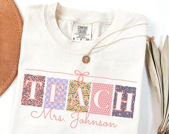 Personalized Floral Teach Shirt: Comfort Colors Vintage Patterned Coquette Custom Teacher Fall T-Shirt
