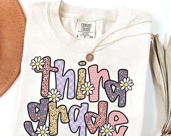 Floral Third Grade Teacher Shirt, Comfort Colors® Third Grade Bubble Patterned T-Shirt, 3rd Grade Back to School New Teacher Gift, Trendy