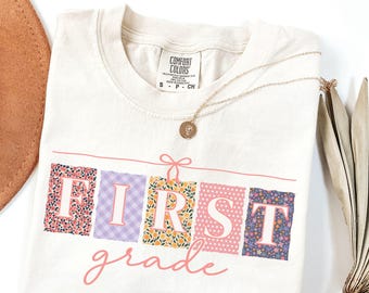 Floral First Grade Teacher Shirt: Comfort Colors Vintage Patterned Coquette Fall 1st Grade Teacher T-Shirt