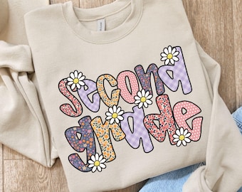 Floral Second Grade Teacher Sweatshirt: 2nd Grade Bubble Patterned Retro Teacher Sweater