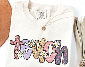 Floral Teacher Shirt, Comfort Colors Retro Teach Shirt, Back to School Tee, Gift for New Teacher Gift, Teacher Appreciation, First Day Shirt