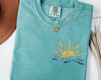 Summer Shirt, Faux Patchwork Beach Sweatshirt, Comfort Colors Vacation Tee, Sunshine Shirt, Vintage Beach Sun Shirt, Coastal Beachy Apparel