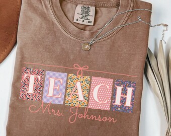 Personalized Floral Teach Shirt: Comfort Colors Vintage Patterned Coquette Custom Teacher Fall T-Shirt