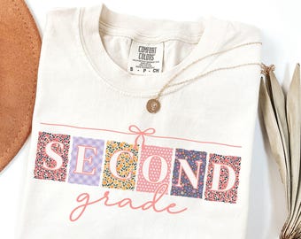 Floral Second Grade Teacher Shirt: Comfort Colors Vintage Patterned Coquette Fall 2nd Grade Teacher T-Shirt