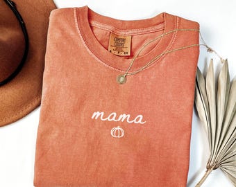 Halloween Mama Shirt, Comfort Colors Halloween Pumpkin Mama TShirt, Halloween Mom Gift, Minimalist Mama Fall Shirt, Mama Halloween T-Shirt