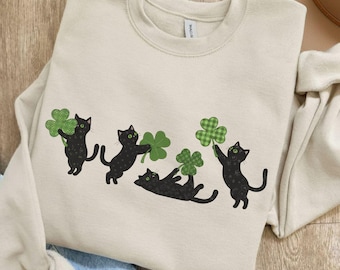 St Patricks Day Cat Lover Sweatshirt: Black Cat Saint Paddys Day Comfort Colors Shirt, Funny St Pattys Day Shamrock Sweater