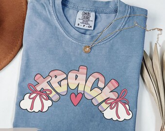Rainbow Teacher Shirt, Comfort Colors® Teach T-shirt, Back to School Shirt, New Teacher Gift, Rainbow Gift for Teacher, Coquette Bow Teacher