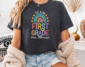 Personalized First Grade Teacher Shirt, Custom First Grade Team Tshirts, Back to School Teacher Tee, 1st Grade Crew T-Shirts, School Shirt