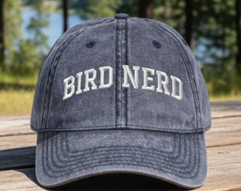 Embroidered Bird Nerd Hat: Bird Lover Adjustable Vintage Distressed Baseball Cap