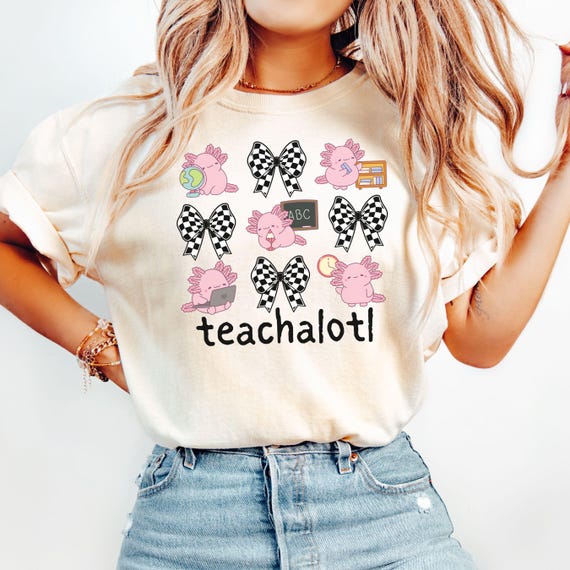 Cute Teacher Shirt, Comfort Colors® Funny Teacher Tshirt, Coquette Bow Teacher Gift, Gift for Teacher, Axolotl Teacher Shirt, Back to School