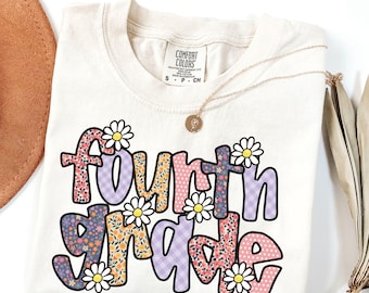 Floral Fourth Grade Teacher Shirt, Comfort Colors® Fourth Grade Bubble Patterned T-Shirt, 4th Grade Back to School New Teacher Gift, Trendy