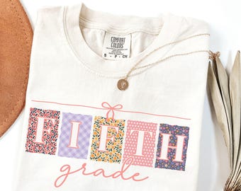 Floral Fifth Grade Teacher Shirt: Comfort Colors Vintage Patterned Coquette Fall 5th Grade Teacher T-Shirt