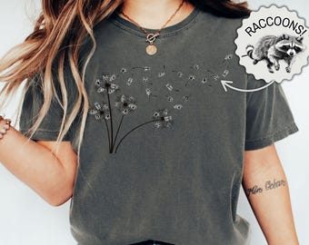 Funny Raccoon Shirt, Comfort Colors® Subtle Raccoon Dandelion TShirt, Fun Feral Raccoon Gift, Trashcore Tee, Wildflower Tee, Dandelion