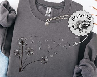 Funny Raccoon Sweatshirt: Subtle Feral Raccoon Dandelion Trashcore Sweater