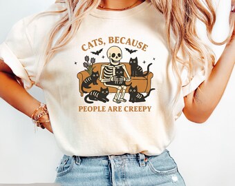 Funny Skeleton Shirt, Comfort Colors Cat Shirt, Halloween Cat Lovers T-Shirt, Cat Lady Tshirt, Halloween Skeleton Shirt, Gift for Cat Lover