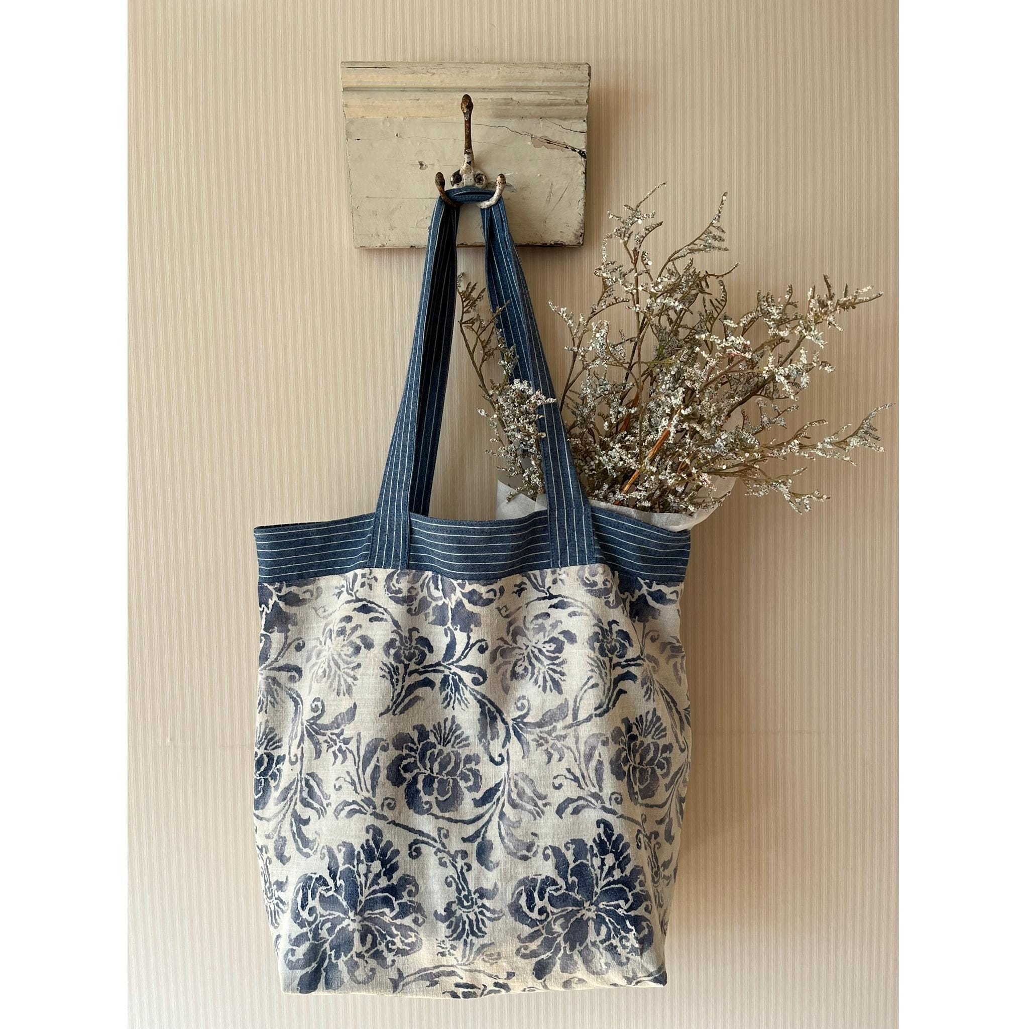 稀少 old Ralph Lauren flower shoulder bag Ralph Lauren Floral Tote Bag Natural White Cotton Pink Green Rose