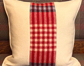 Wool Plaid Custom Handmade Pillow Cover From Vintage Camp Blanket