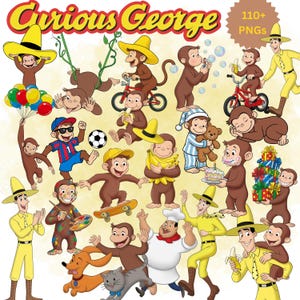 110+ Curious George PNG Bundle, Cute Monkey Clipart PNG, Sublimation Designs, Transparent PNG, Instant Download for Crafts